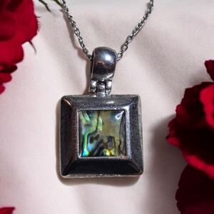 Mystic Flame Abalone Shell Silver Pendant Necklace